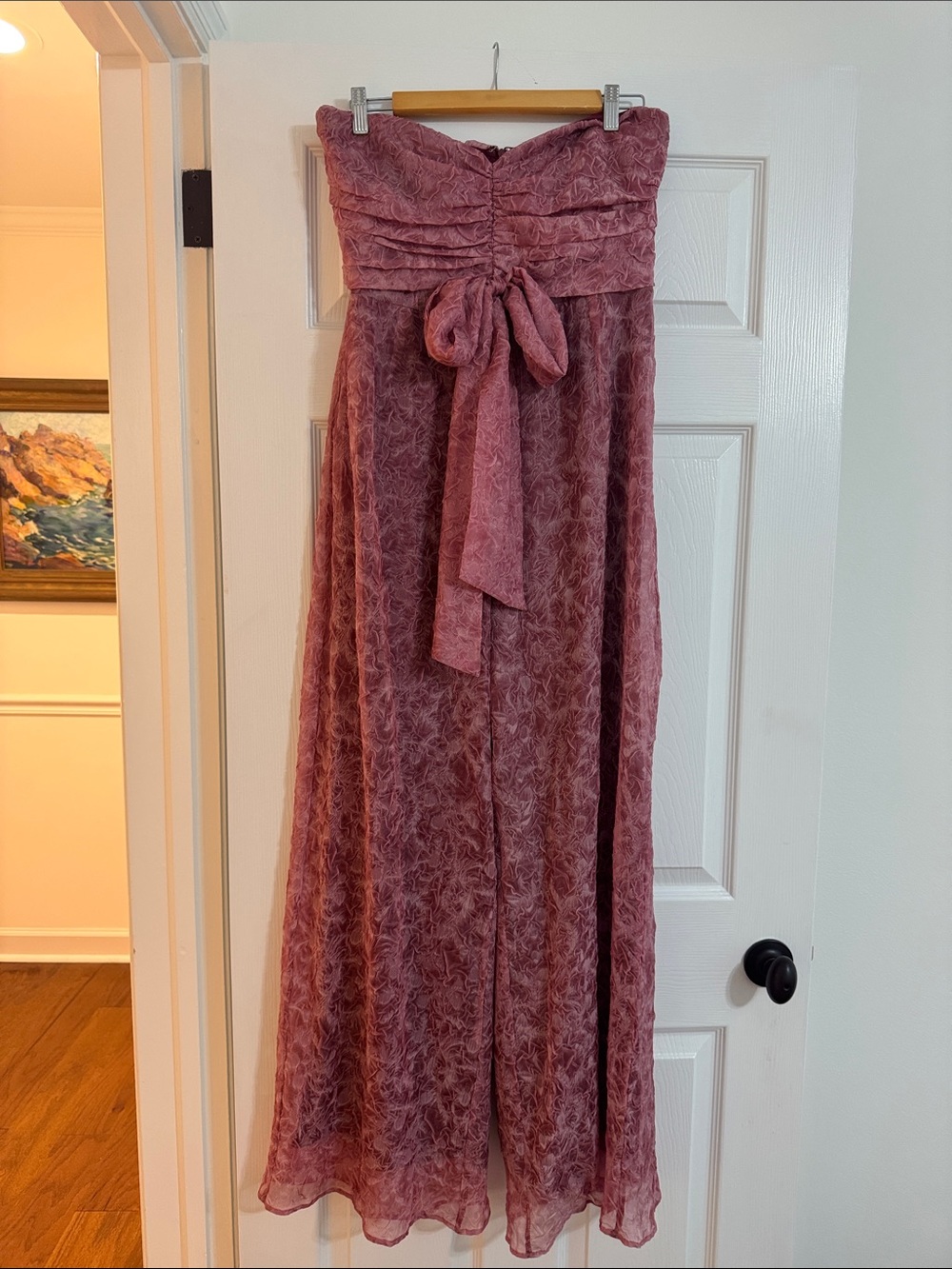 Lulu's Mauve Lace Strapless jumpsuit with Self Tie